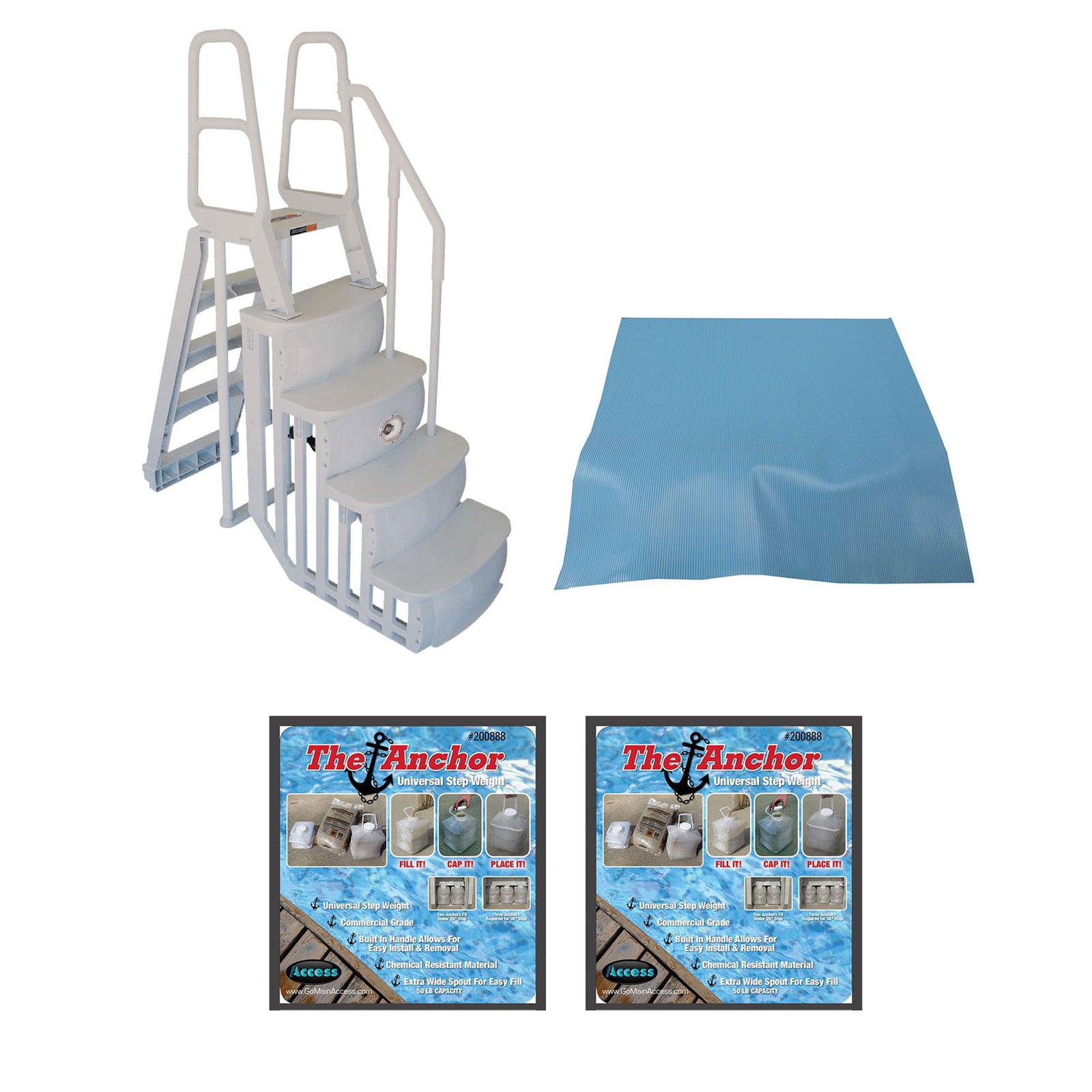 Main Access 200100T Above Ground Pool Ladder Steps w/ Mat Pad + 2 Sand Weights - VMInnovations