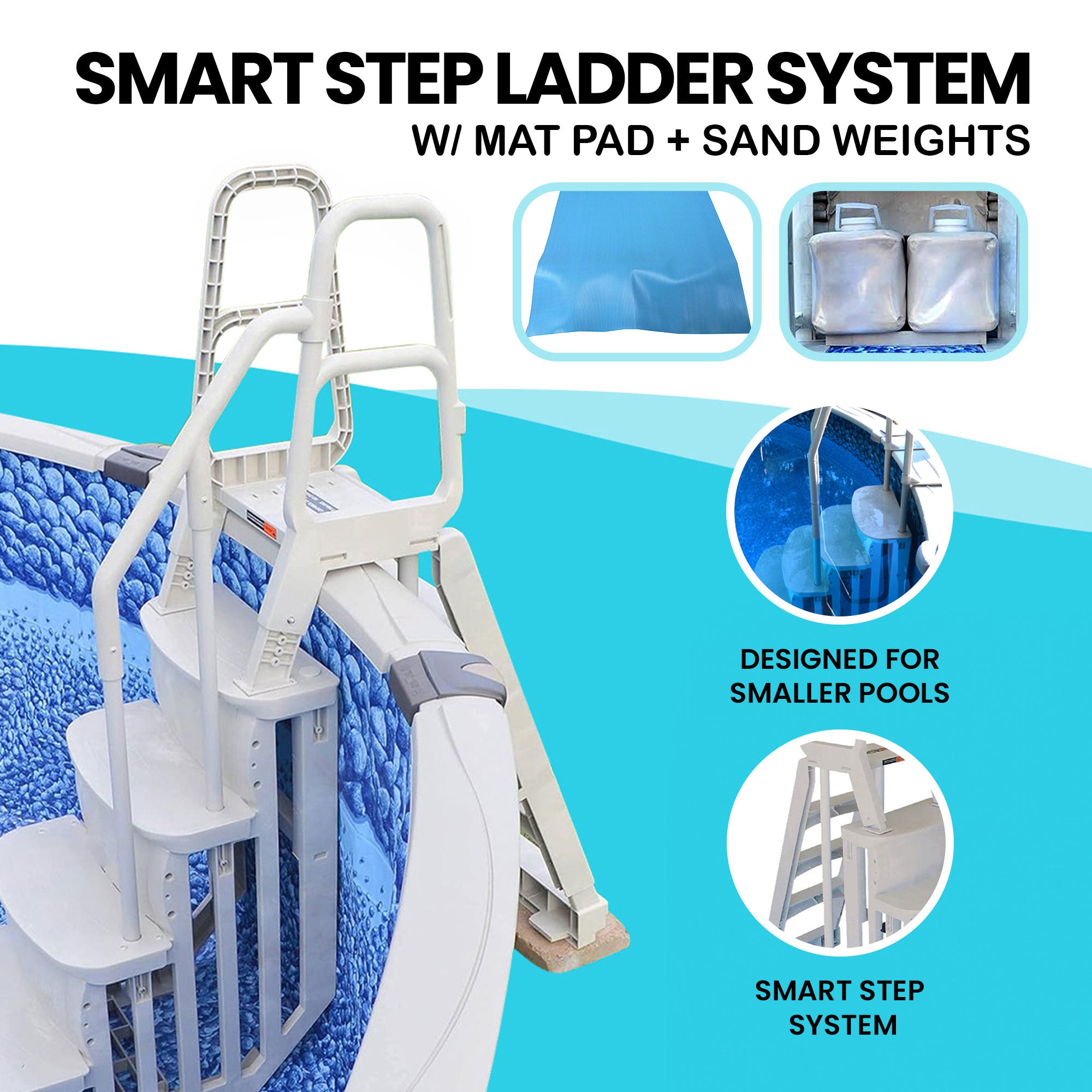 Main Access 200100T Above Ground Pool Ladder Steps w/ Mat Pad + 2 Sand Weights - VMInnovations
