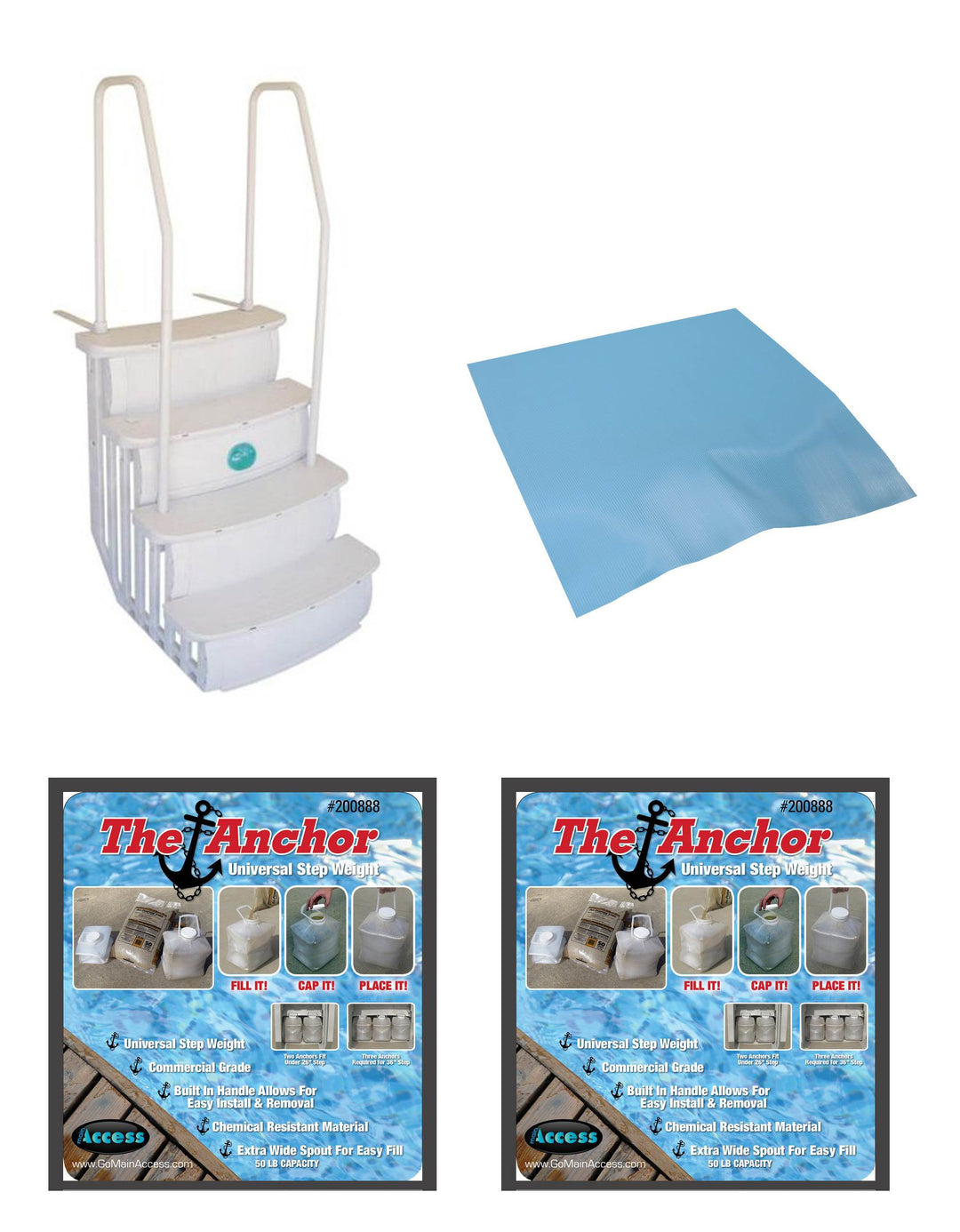 NEW Main Access iStep Above Ground Pool Entry Ladder w/ Mat Pad + 2 Sand Weights - VMInnovations