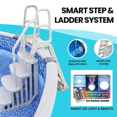 Main Access Above Ground Swimming Pool Step Ladder with Smart LED Light & Remote - VMInnovations