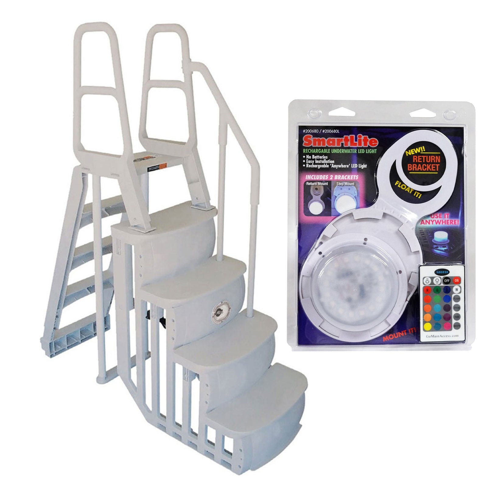 Main Access Above Ground Swimming Pool Step Ladder with Smart LED Light & Remote - VMInnovations