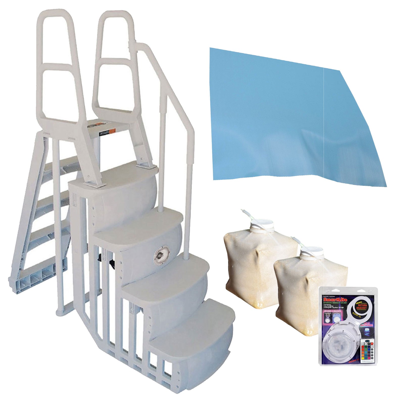 Main Access 200100T Above Ground Pool Ladder Steps w/ Pad + 2 Weights + LED Lite - VMInnovations