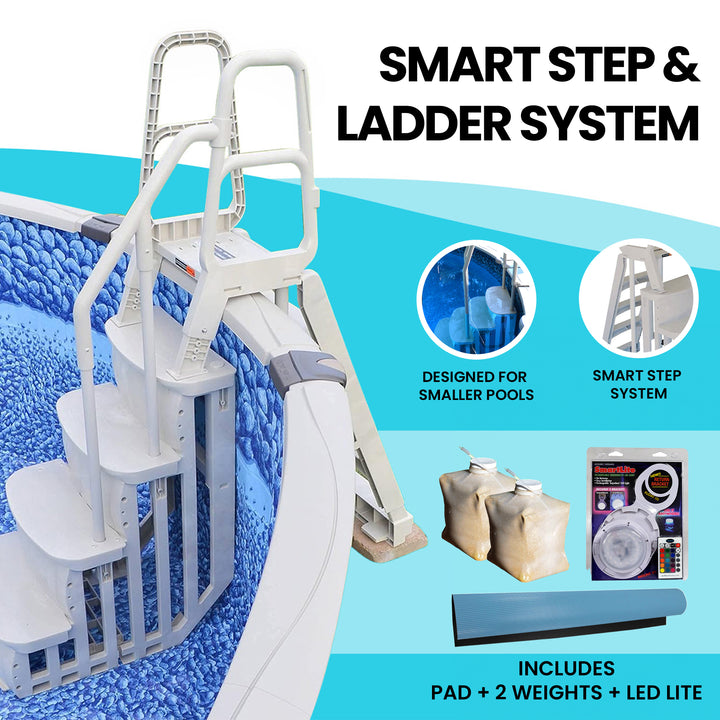 Main Access 200100T Above Ground Pool Ladder Steps w/ Pad + 2 Weights + LED Lite