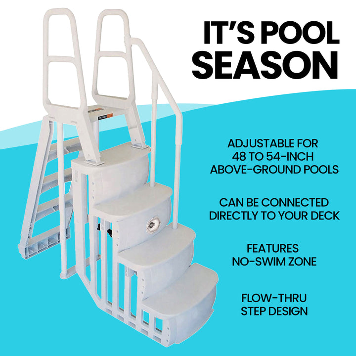 Main Access 200100T Above Ground Pool Ladder Steps w/ Pad + 2 Weights + LED Lite