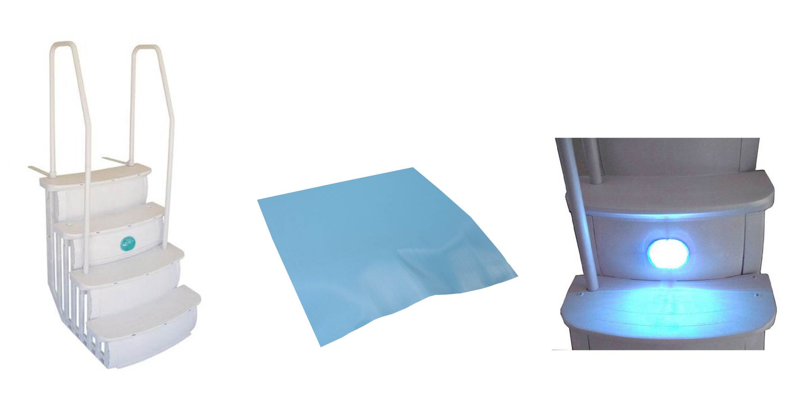 Main Access iStep Above Ground Pool Entry Steps Ladder w/ Mat Pad + LED Light - VMInnovations