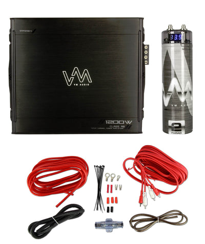 VM Audio SRA1200.4 1200W 4 Channel Car Amplifier Power Amp + Capacitor + Wiring