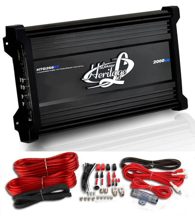 Lanzar HTG258BT 2000W 2-Ch Car Audio Amplifier Amp Wireless Bluetooth + Amp Kit