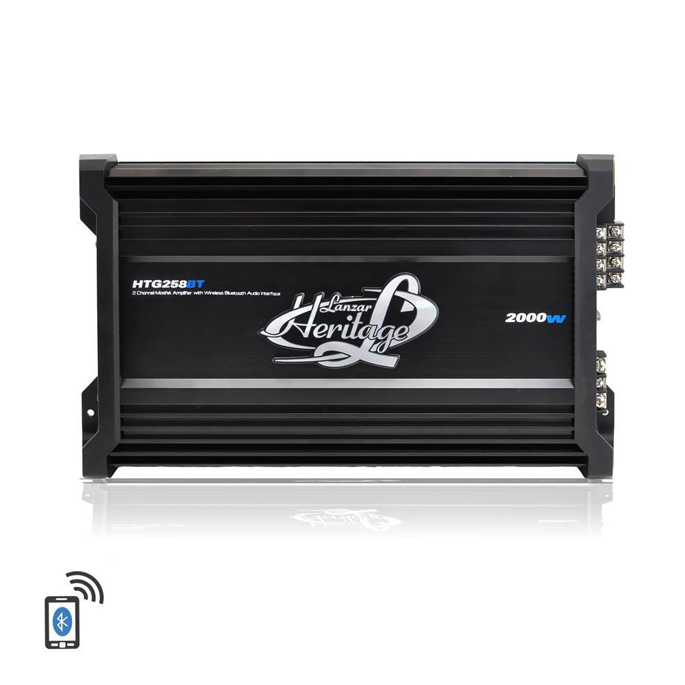 Lanzar HTG258BT 2000W 2-Ch Car Audio Amplifier Amp Wireless Bluetooth + Amp Kit