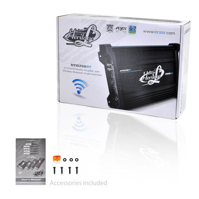Lanzar HTG258BT 2000W 2-Ch Car Audio Amplifier Amp Wireless Bluetooth + Amp Kit