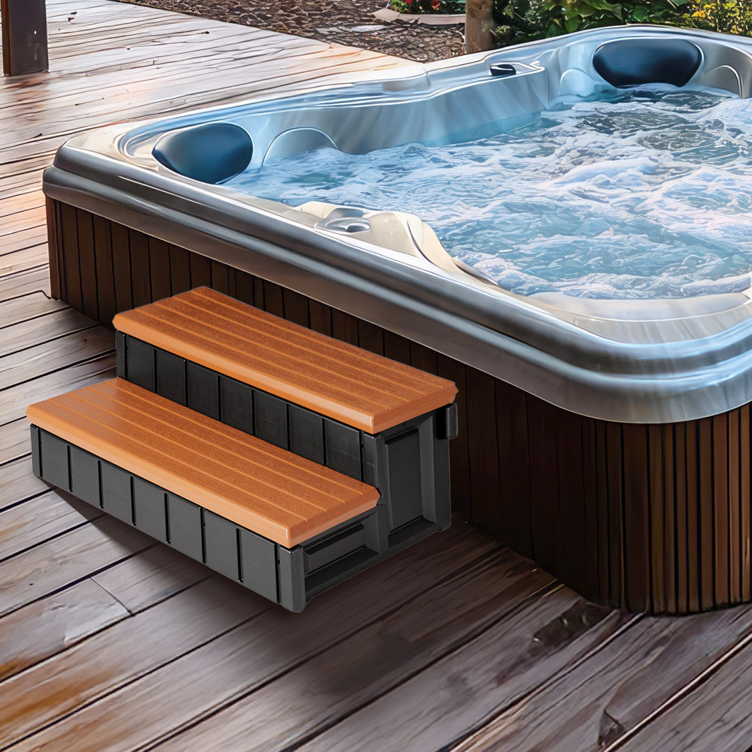 Confer Plastics Leisure Accents 36" Spa Hot Tub Storage Steps, Redwood(Open Box) - VMInnovations