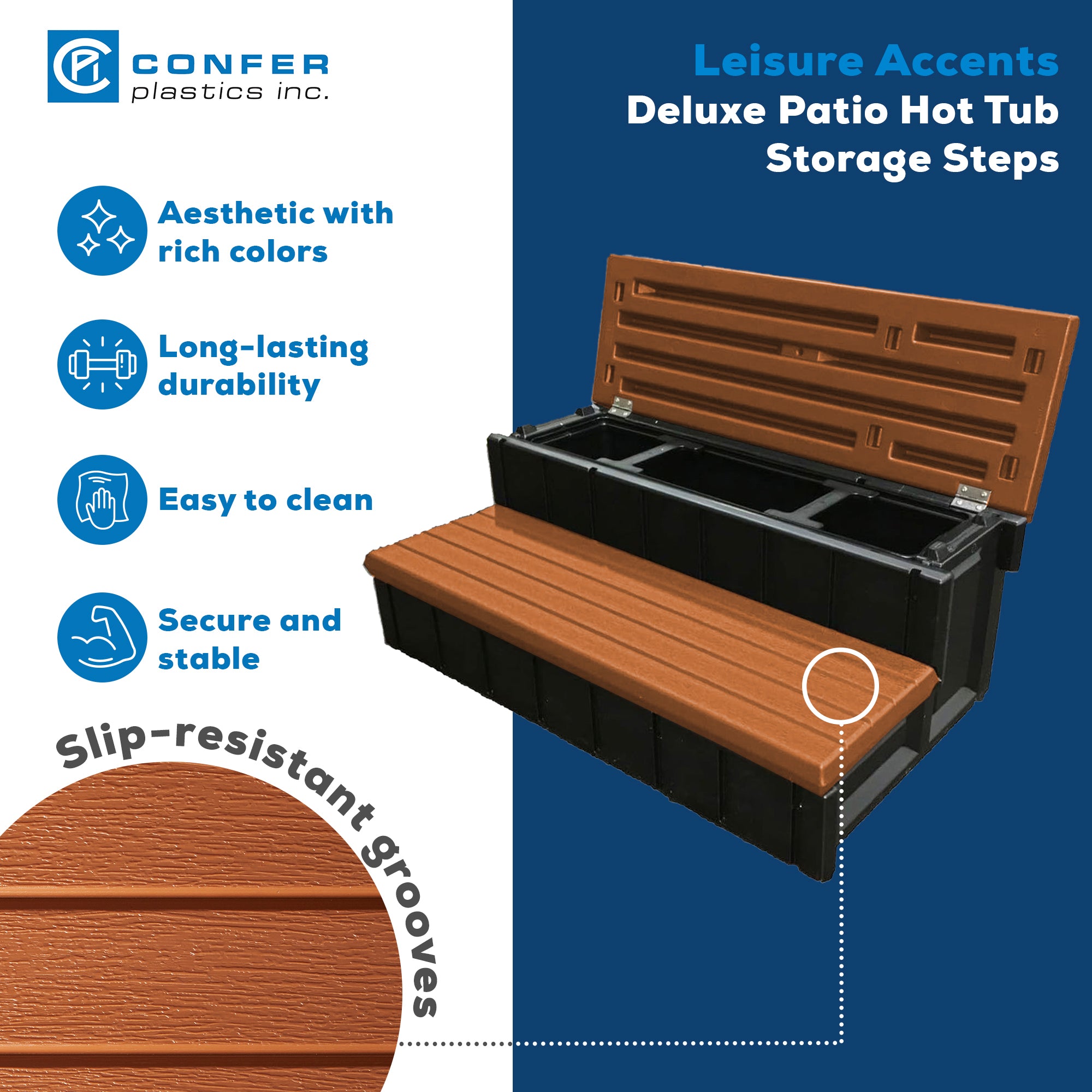 Leisure Accents 36-Inch Long Spa Storage Steps (Redwood/Black)(Open Box)(2 Pack) - VMInnovations