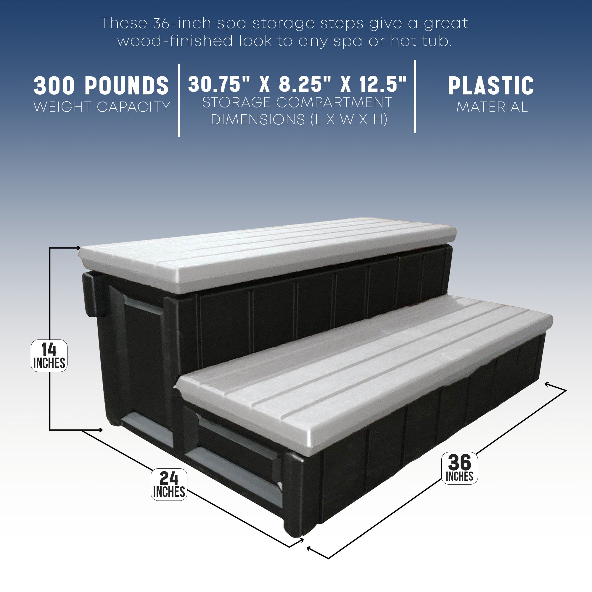 Confer 36"  Resin Hot Tub & Spa Steps with Storage, Gray/Black (For Parts) - VMInnovations