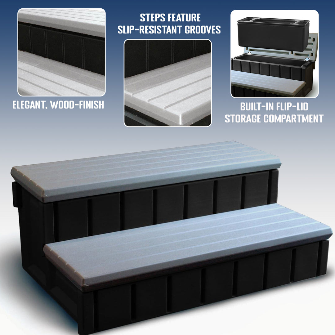 Confer Plastics Leisure Accents 36 Inch Outdoor Spa Hot Tub Storage Steps, Gray - VMInnovations