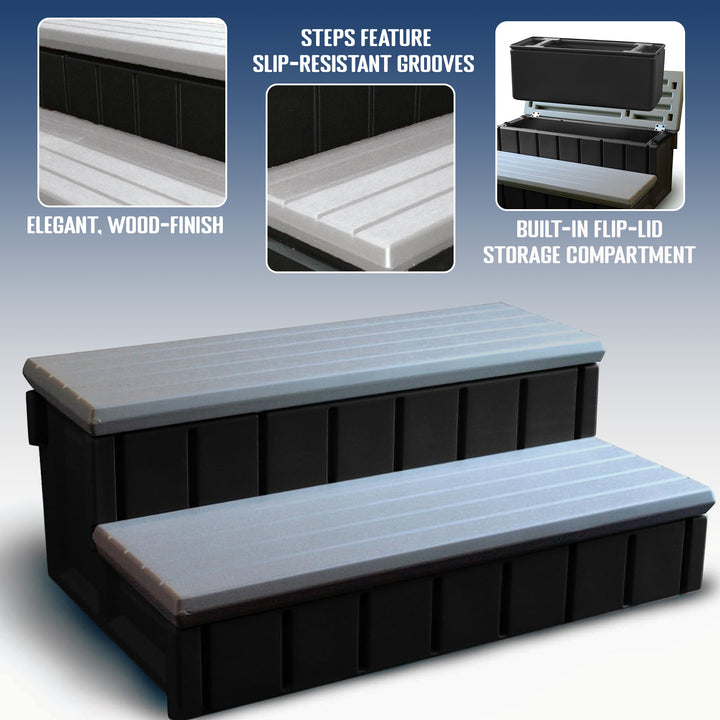 Confer Plastics Leisure Accents 36 Inch Outdoor Spa Hot Tub Storage Steps, Gray - VMInnovations