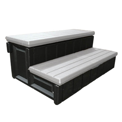 Confer 36 Inch Resin Hot Tub and Spa Steps with Storage Compartments, Gray/Black - VMInnovations