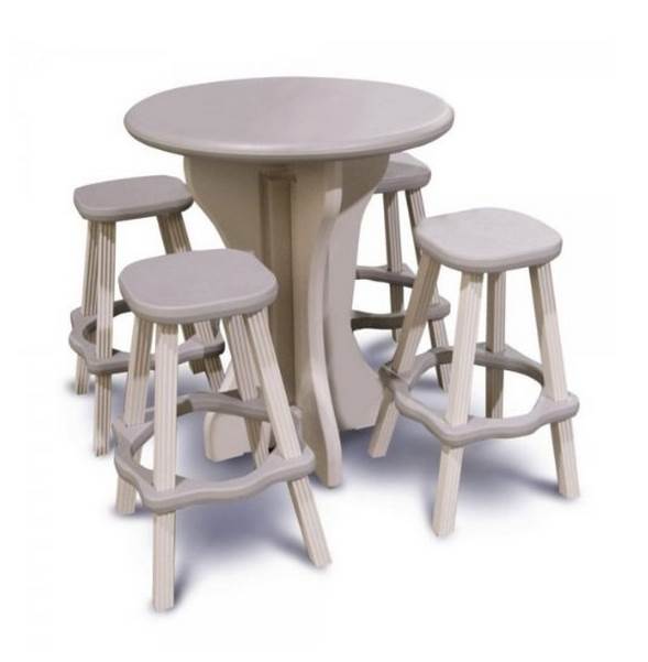 Leisure Accents Resin Weather Proof Deck Patio 30" Round Table 4 Barstools Gray