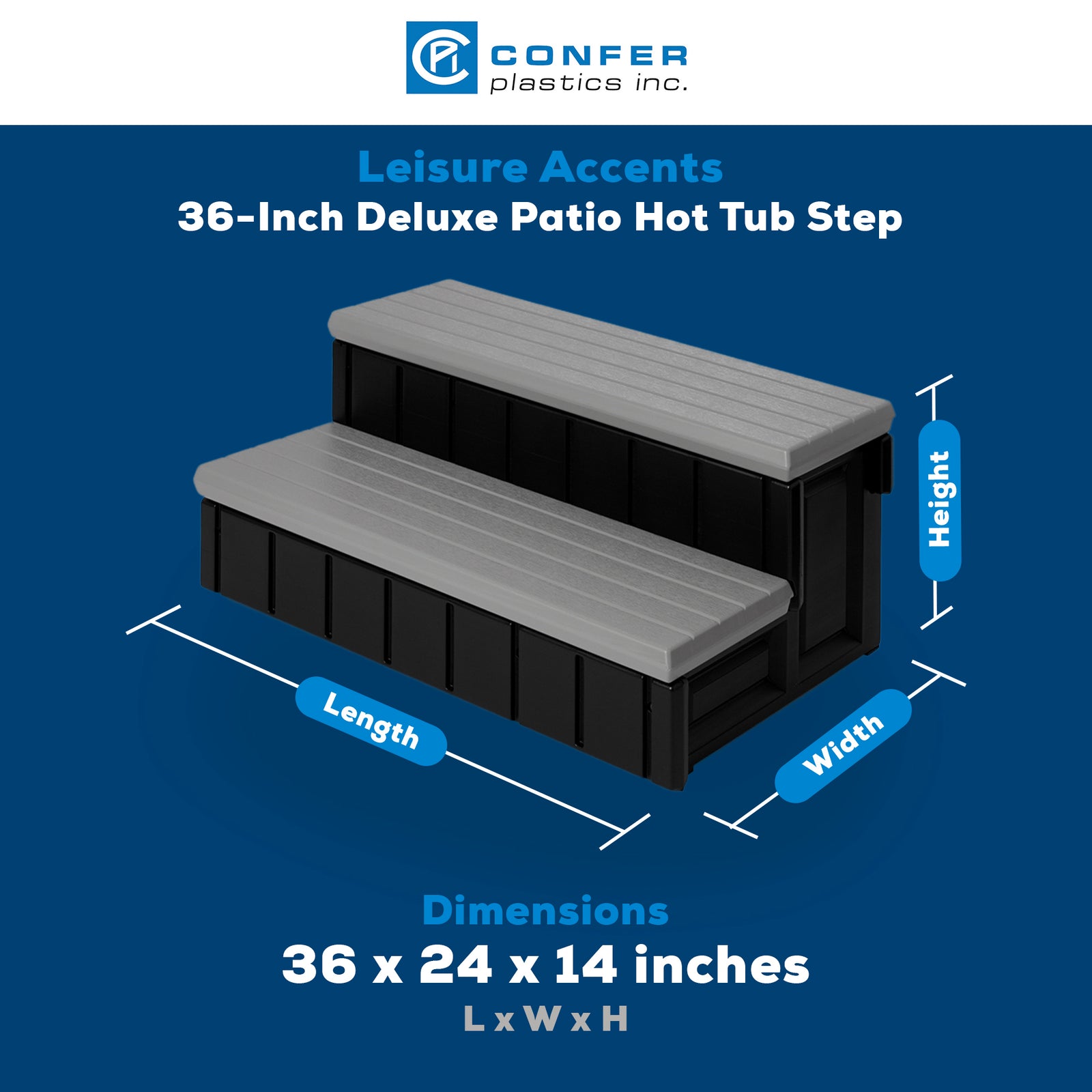 Confer Plastics Leisure Accents Deluxe Spa Steps, 36" Wide Hot Tub Stairs, Gray - VMInnovations