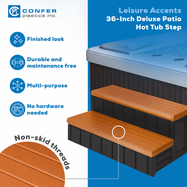 Confer Plastics Leisure Accents Deluxe Spa Step, 36" W Hot Tub Stairs, Redwood