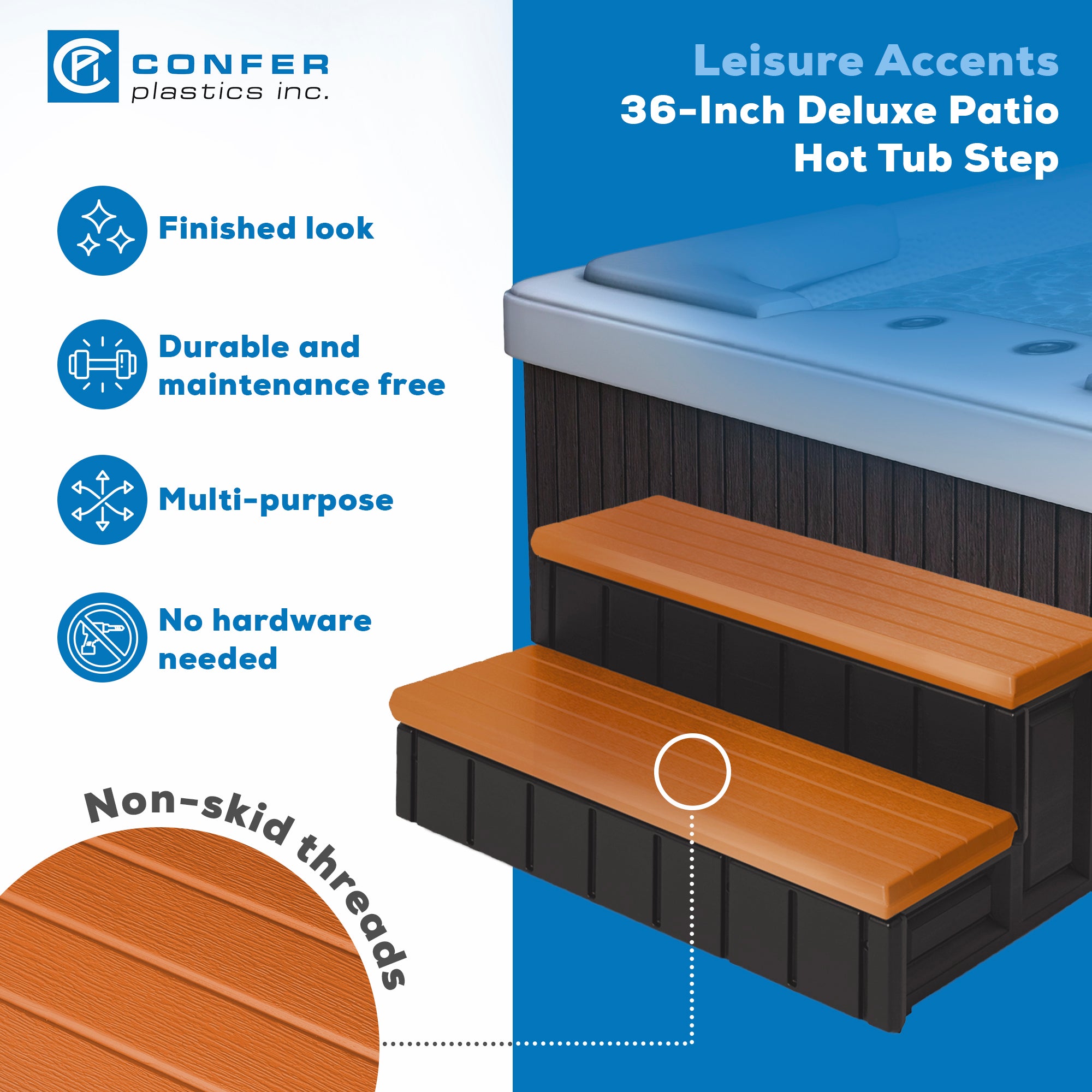 Confer Leisure Accents 36" Patio Long Hot Tub & Spa Step, Redwood (For Parts) - VMInnovations