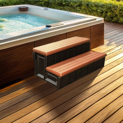 Confer Plastics Leisure Accents Deluxe  36" W Hot Tub Spa Steps, Redwood (Used) - VMInnovations