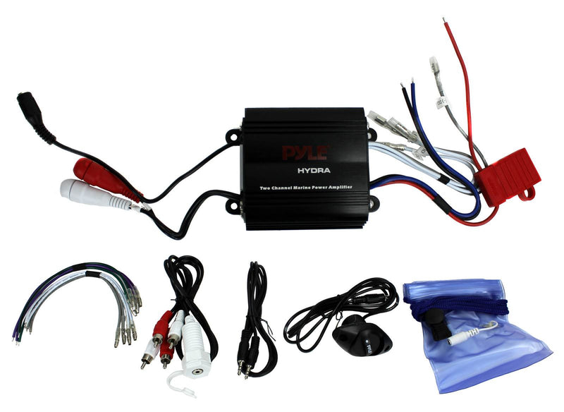 2) Pyle PLMCS94 3" 800W Weatherproof Dual Speakers + 800W 4-Ch Marine Amp Black