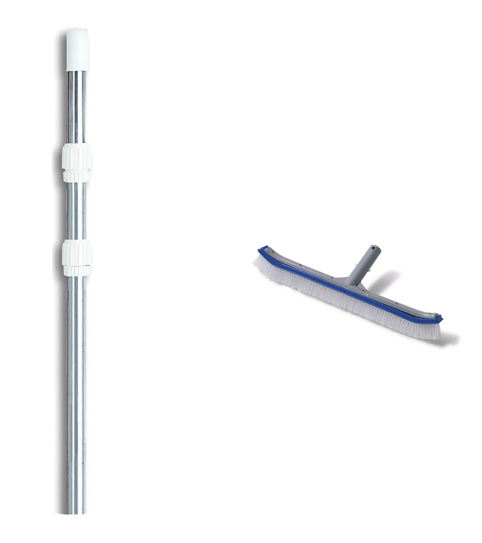 Swimline 8220 18" Curved Pool Spa Aluminum Back Brush w/ 4-12' Telescopic Pole