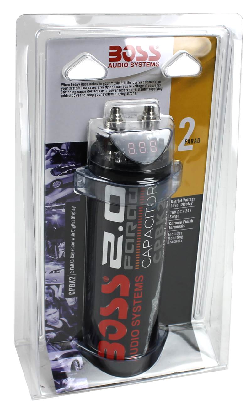 BOSS Audio CPBK2 2 Farad Digital Voltage Capacitor Audio LED, Distribution Block