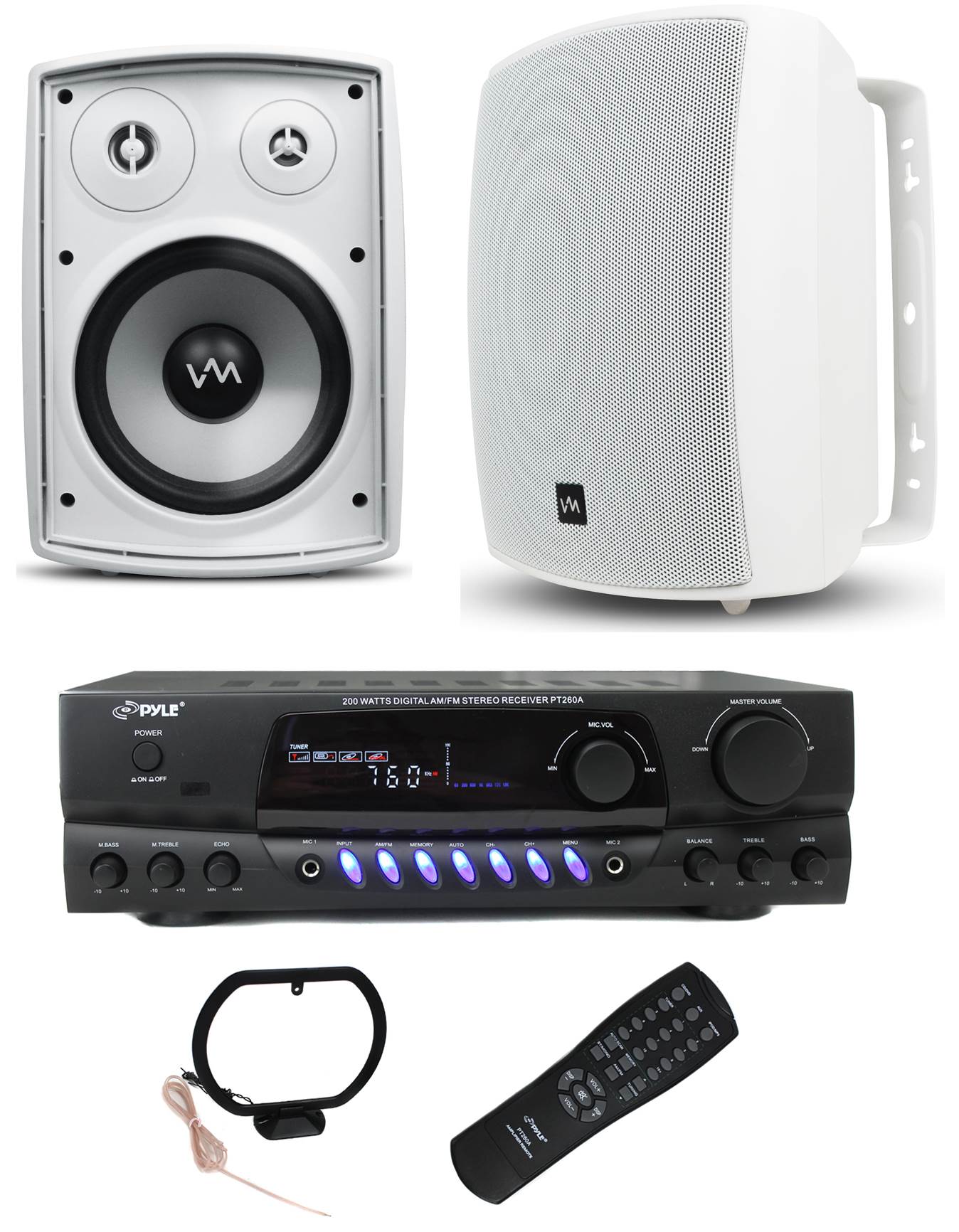 VM Audo SR-WOD6 6.5" Outdoor Speakers + PT 260A Amplifier Receiver FM Stereo