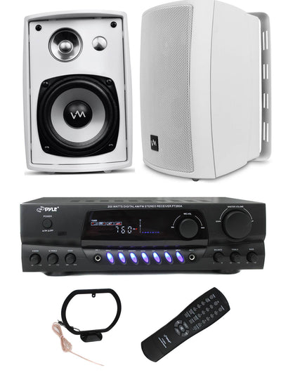 2 VM Audio SR-WOD5 Outdoor Speakers + PT260AU Home Amplifier Receiver Stereo