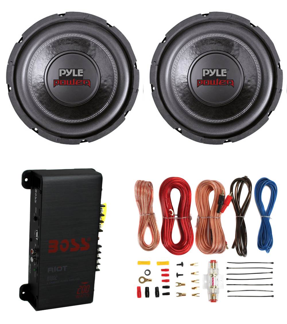 2) Pyle PLPW6D 6" 1200W Car Subwoofers Subs, R1002 200W 2-Channel Amp, & Amp Kit