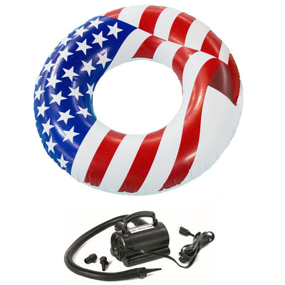Swimline 36-Inch American Flag Swimming Pool Tube Float with Electric Air Pump