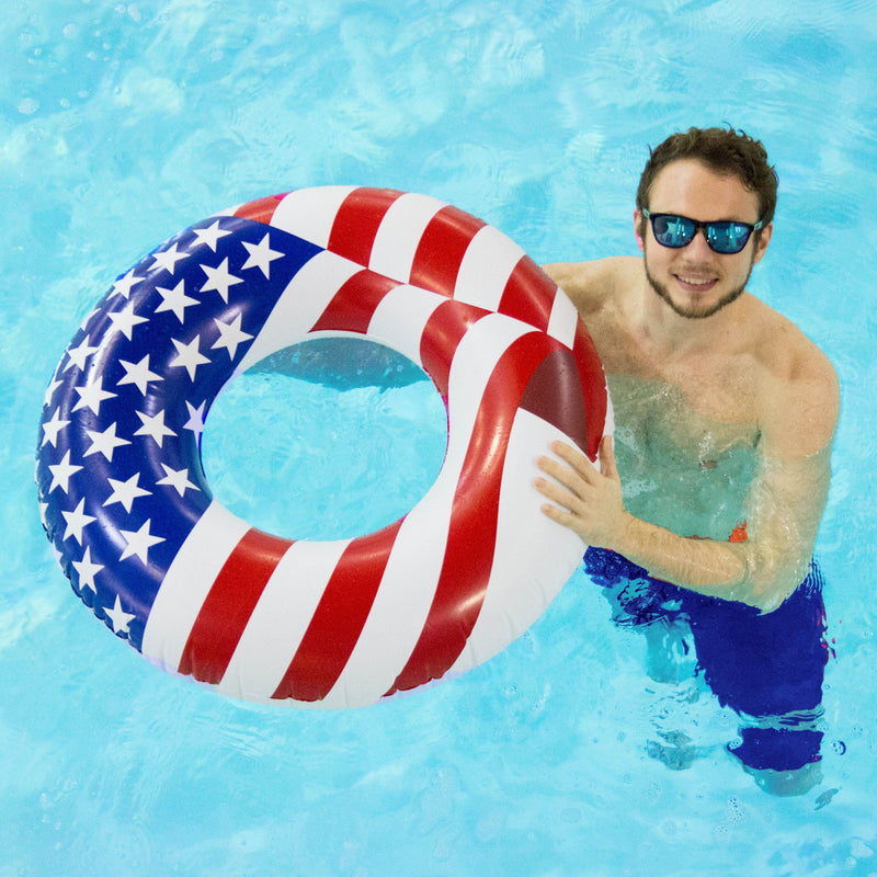 Swimline 36" American Flag Swimming Pool Tube Float + 12-Volt Electric Air Pump - VMInnovations