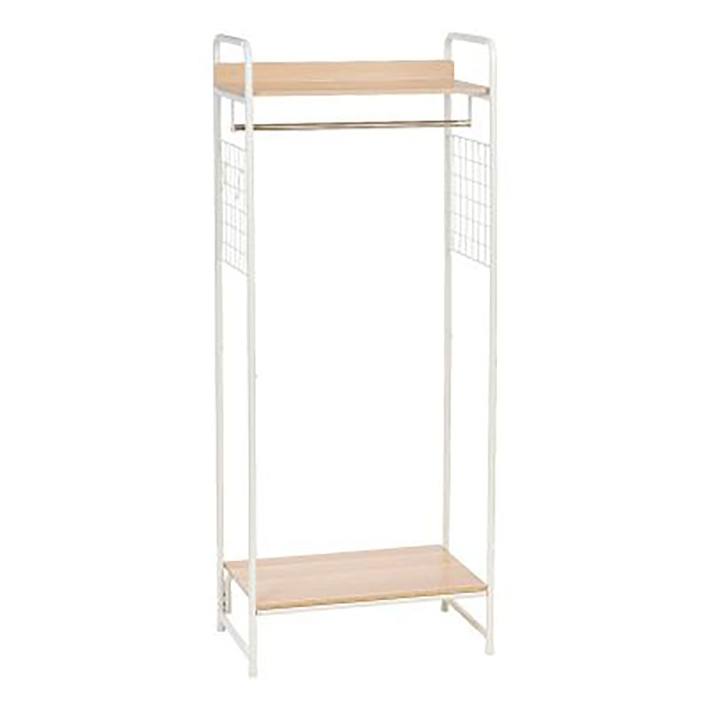 IRIS Metal Wardrobe Clothes Organizer Rack w/ 2 Wood Shelves, White (Open Box)
