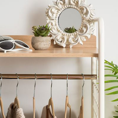 IRIS Metal Wardrobe Clothes Organizer Rack w/ 2 Wood Shelves, White (Open Box)