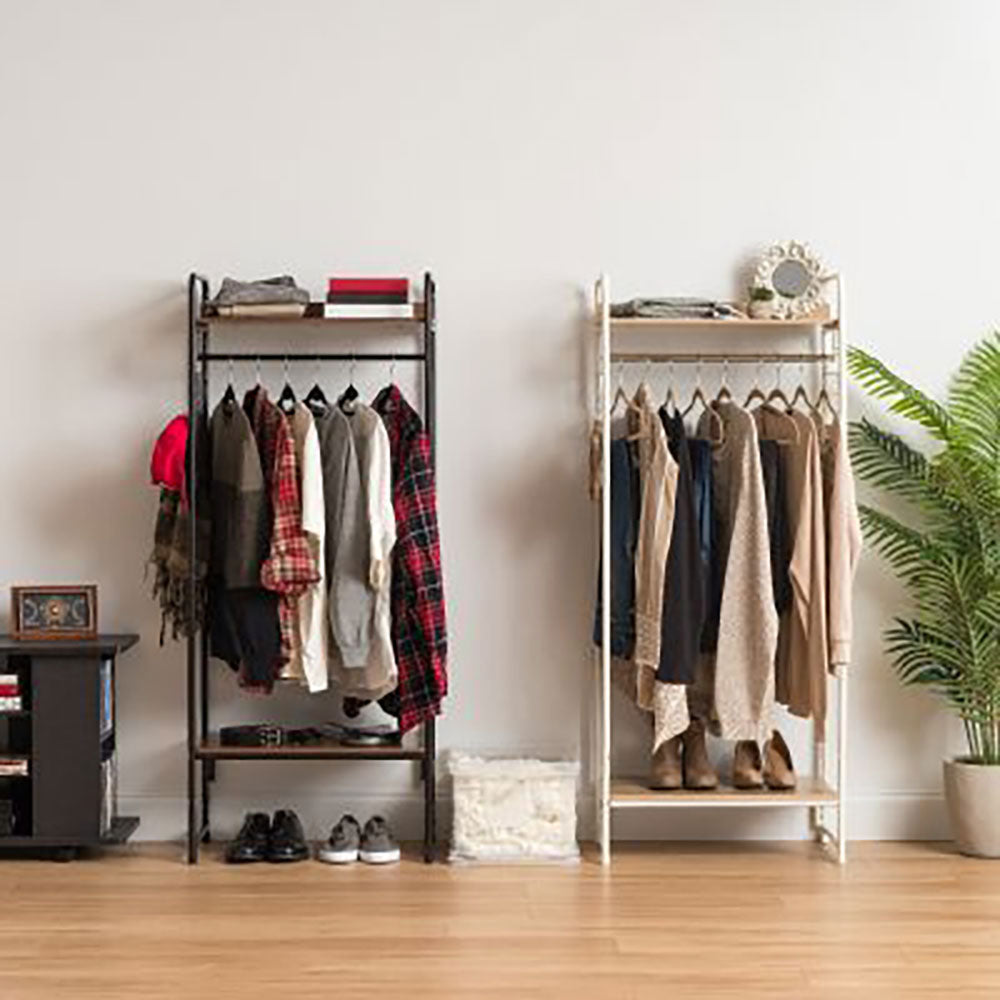 IRIS Metal Wardrobe Clothes Organizer Rack w/ 2 Wood Shelves, White (Open Box)