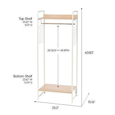 IRIS Metal Wardrobe Clothes Garment Organizer Rack w/ 2 Wood Shelves, White