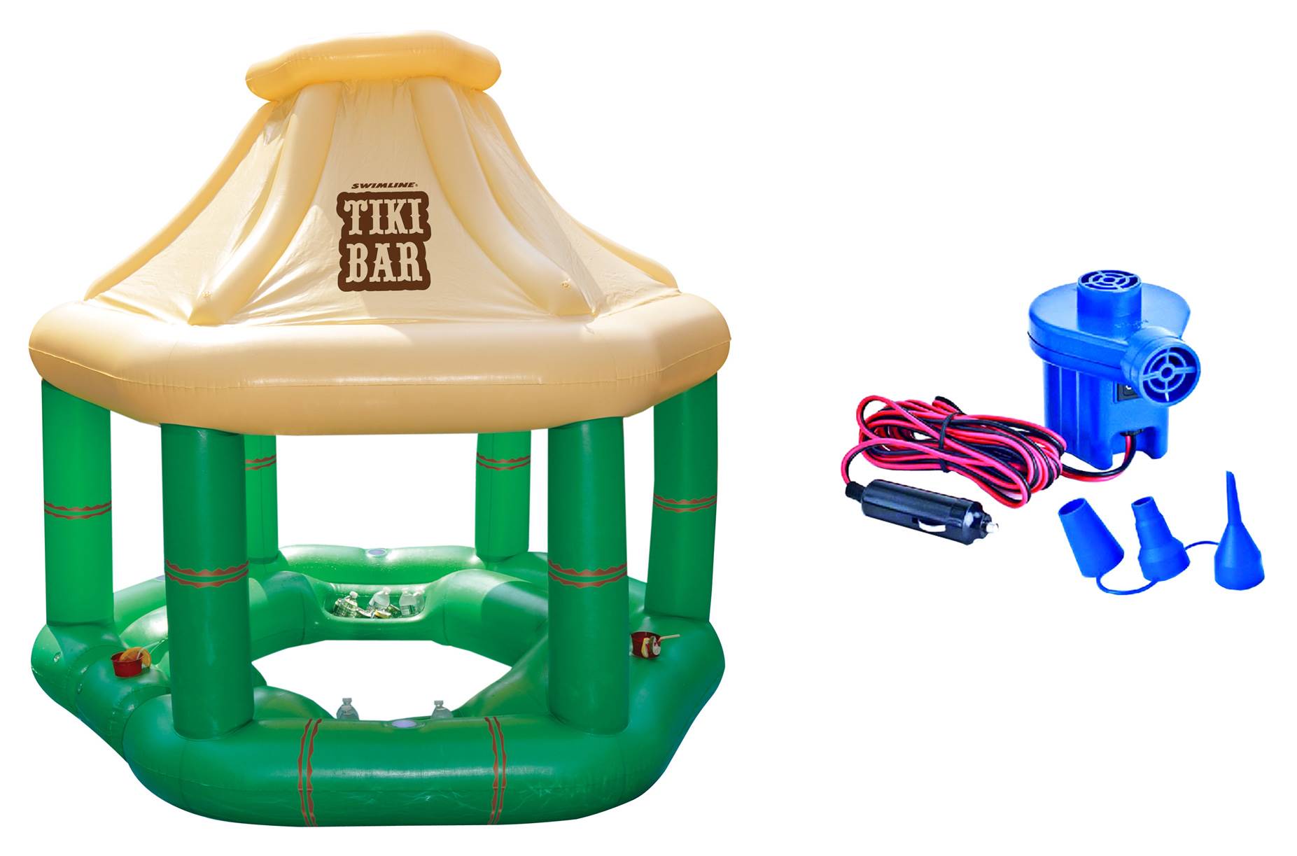 Swimline 90245 Pool Inflatable Floating Tiki Swim Up Bar w/ Electric Air Pump