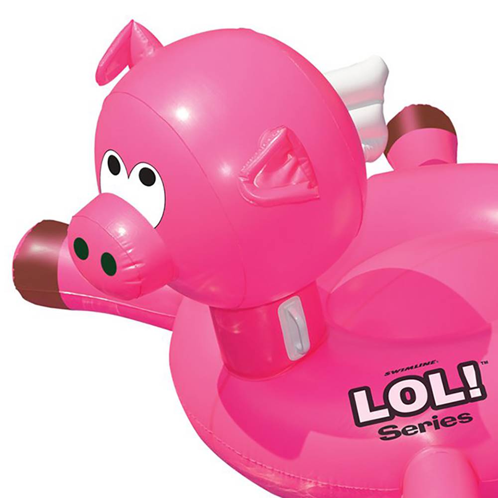 Swimline LOL! Series Giant Inflatable Ride-On Flying Pig Pool Float + Air Pump