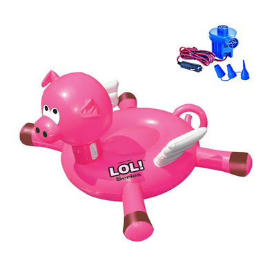 Swimline LOL! Series Giant Inflatable Ride-On Flying Pig Pool Float + 12V Pump