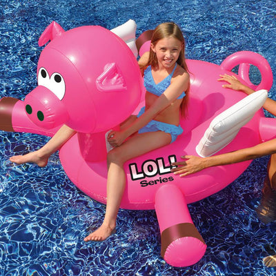 Swimline LOL! Series Giant Inflatable Ride-On Flying Pig Pool Float + 12V Pump - VMInnovations