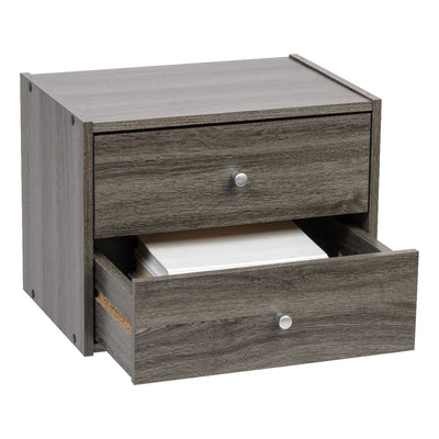 IRIS Tachi Series Wood Stacking Storage Drawer Box Cabinet Cube, Gray (Open Box)