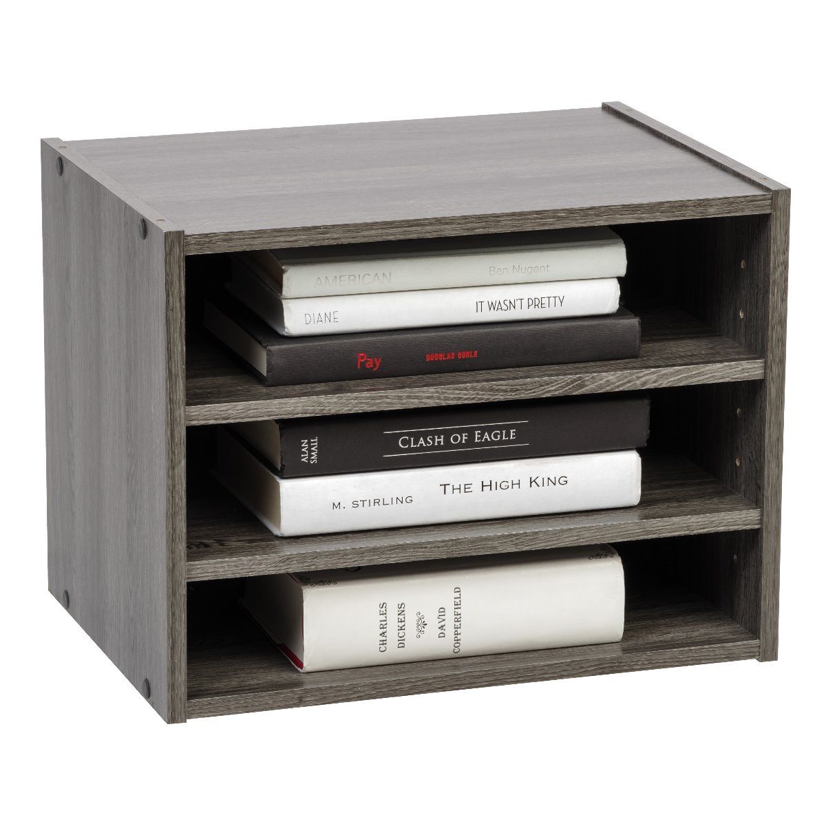 IRIS USA Modular Wood Storage Organizer Cube Box with Adjustable Shelves, Gray