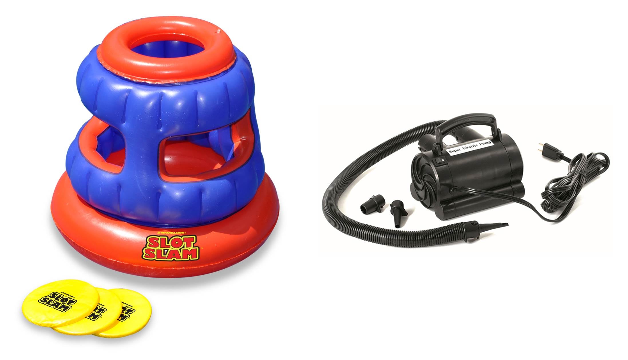 Swimline Slot Slam Disc Toss Inflatable Floating Water Outdoor Pool Game & Pump - VMInnovations