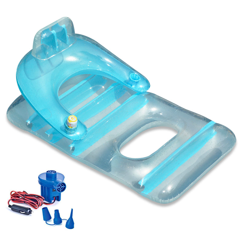 New Swimline 9041 Swimming Pool Inflatable Deluxe Lounge Chair w/ Electric Pump - VMInnovations