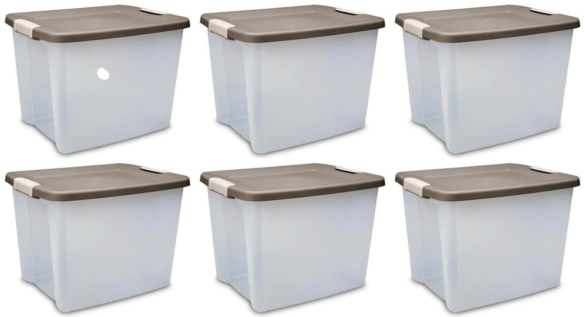 Sterilite 19378606 50 Quart Clear Base Latching Shelf Storage Tote Box, 6 Pack