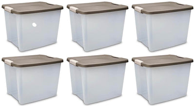 Sterilite 19378606 50 Quart Clear Base Latching Shelf Storage Tote Box, 6 Pack