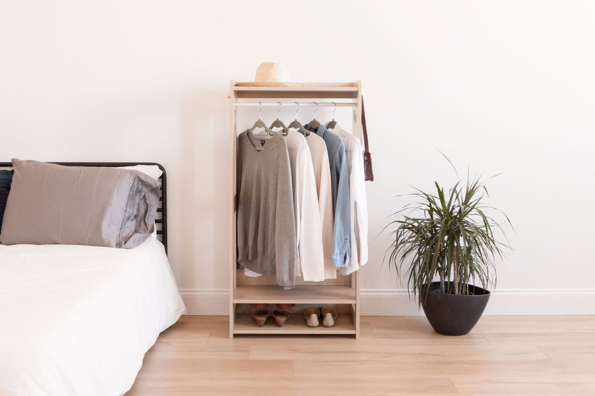 IRIS 2 Shelf Compact Wood Hanging Closet Clothing Clothes Rack, Brown (Open Box)