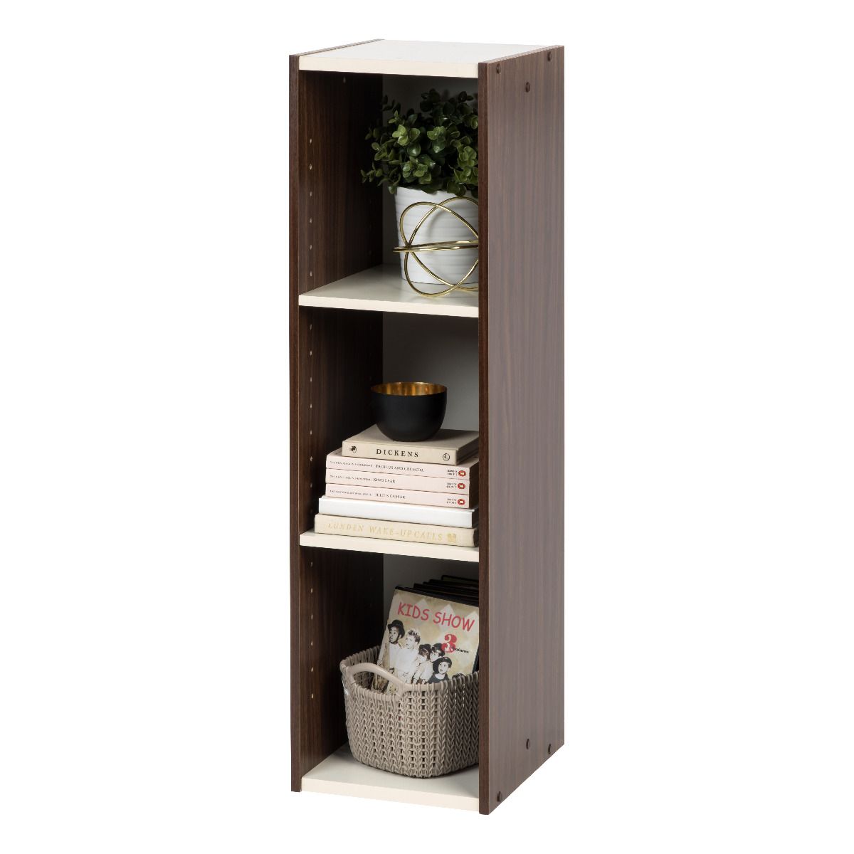 IRIS USA 596307 Space Saving Adjustable Stackable Shelf Organizer, Walnut Brown