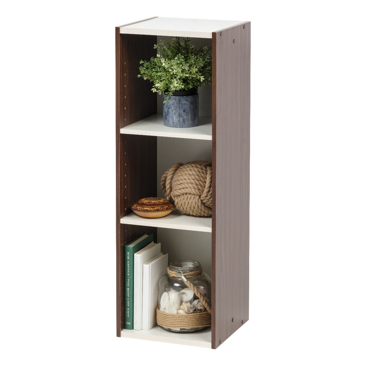 IRIS USA 596308 Space Saving Adjustable Stackable Shelf Organizer, Walnut Brown