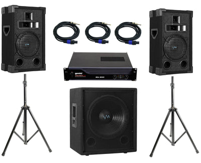 Full VM Audio DJ System Includes VAS38P DJ Speakers + 12" DJ Sub + Amp + Cables